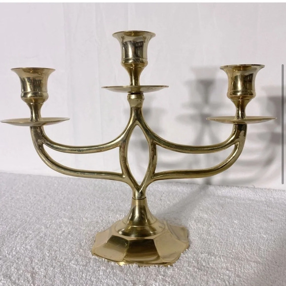 Vintage Brass 3  Candle Candelabra Candle Holder - Picture 4 of 15